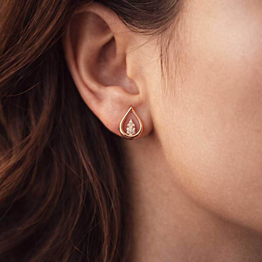 Suwasna Rose Gold Teardrop CZ Pendant Necklace Set with Matching Stud Earrings | Elegant Minimal Jewelry