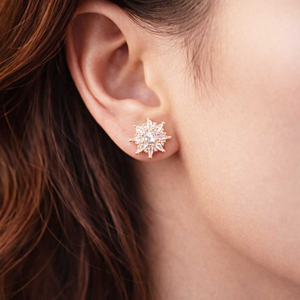 Suwasna Rose Gold Floral Burst CZ Pendant Necklace Set with Matching Stud Earrings | Elegant Minimal Jewelry