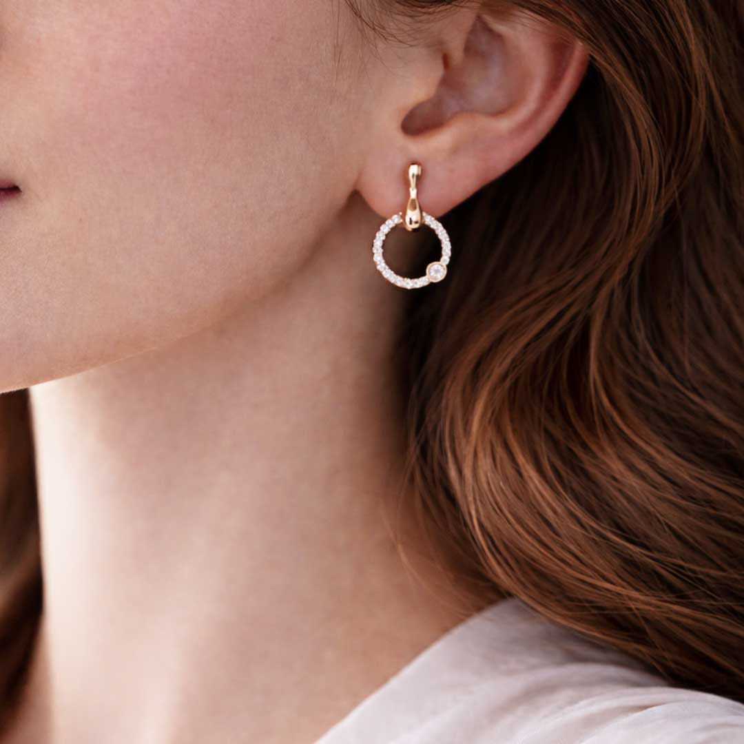 Suwasna Rose Gold Circular CZ Pendant Necklace Set with Matching Stud Earrings | Elegant Minimal Jewelry