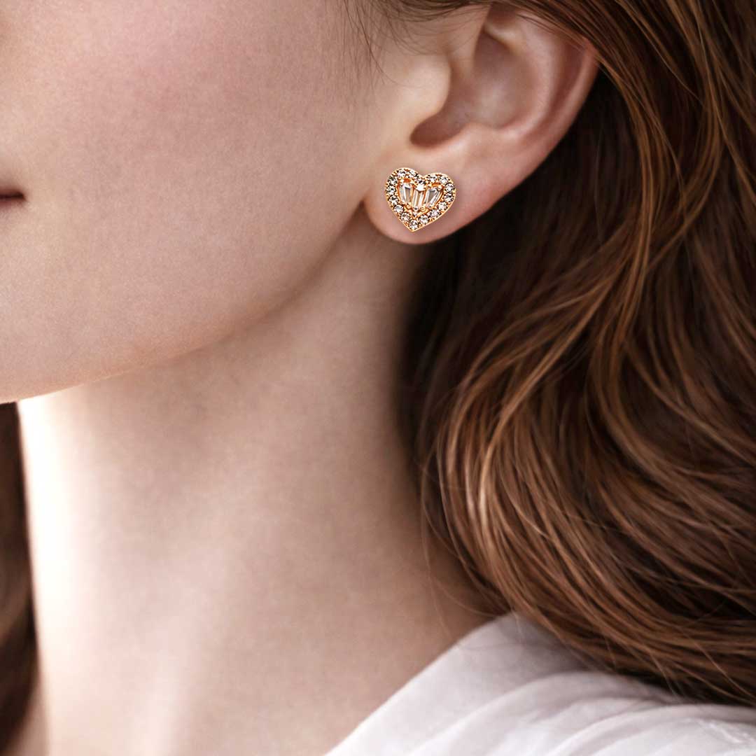 Suwasna Rose Gold Heart CZ Pendant Necklace Set with Matching Stud Earrings | Elegant Minimal Jewelry