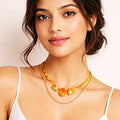 Suwasna Yellow Beaded Layered Necklace with Geometric Stone & Gold Chain | Elegant Statement Jewelry