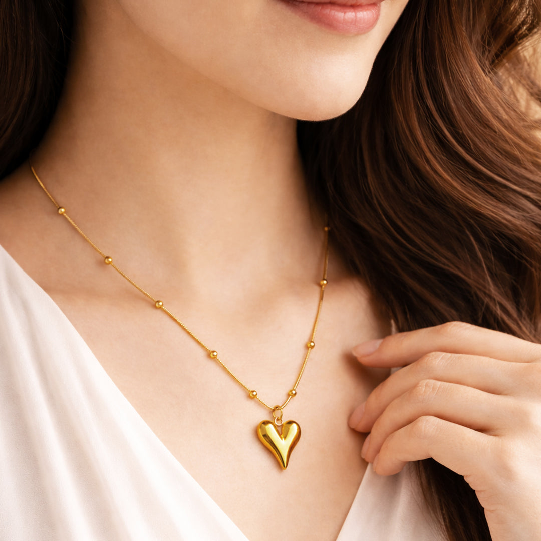 Suwasna Elegant Heart Shape Pendant with Chain | Timeless Anti-Tarnish Jewellery