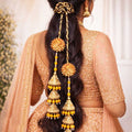 Suwasna Yellow & Black Handmade Cone Tassel Parandi for Women | Ethnic & Traditional Hair Accessory
