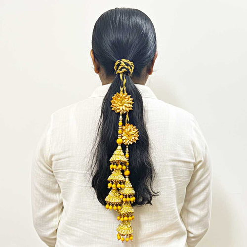 Suwasna Yellow & Black Handmade Cone Tassel Parandi for Women | Ethnic & Traditional Hair Accessory B