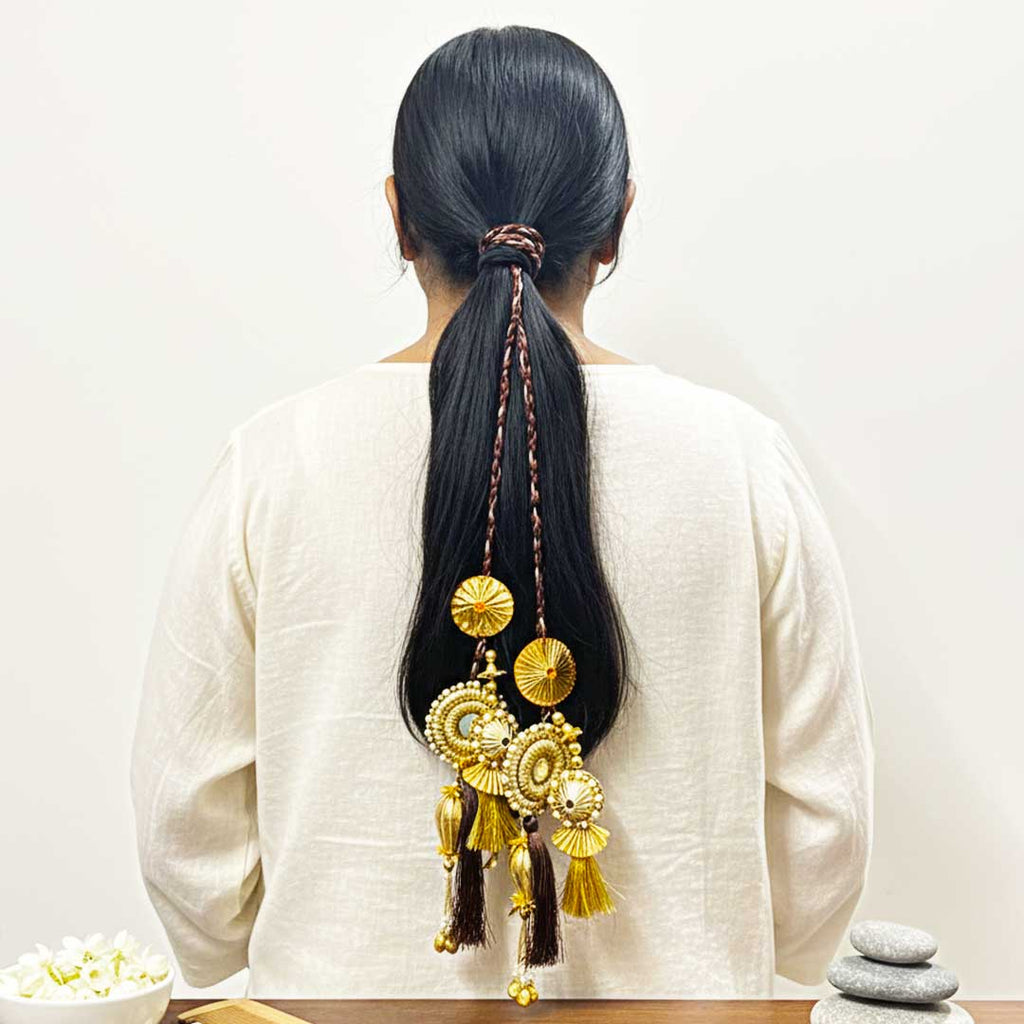 Suwasna Brown & Gold Tassel Parandi for Women | Ethnic & Traditional Hair Accessory B