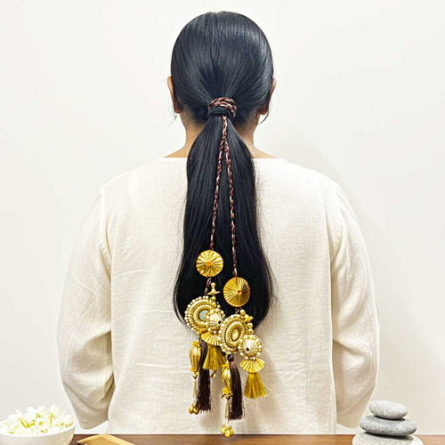 Suwasna Brown & Gold Tassel Parandi for Women | Ethnic & Traditional Hair Accessory