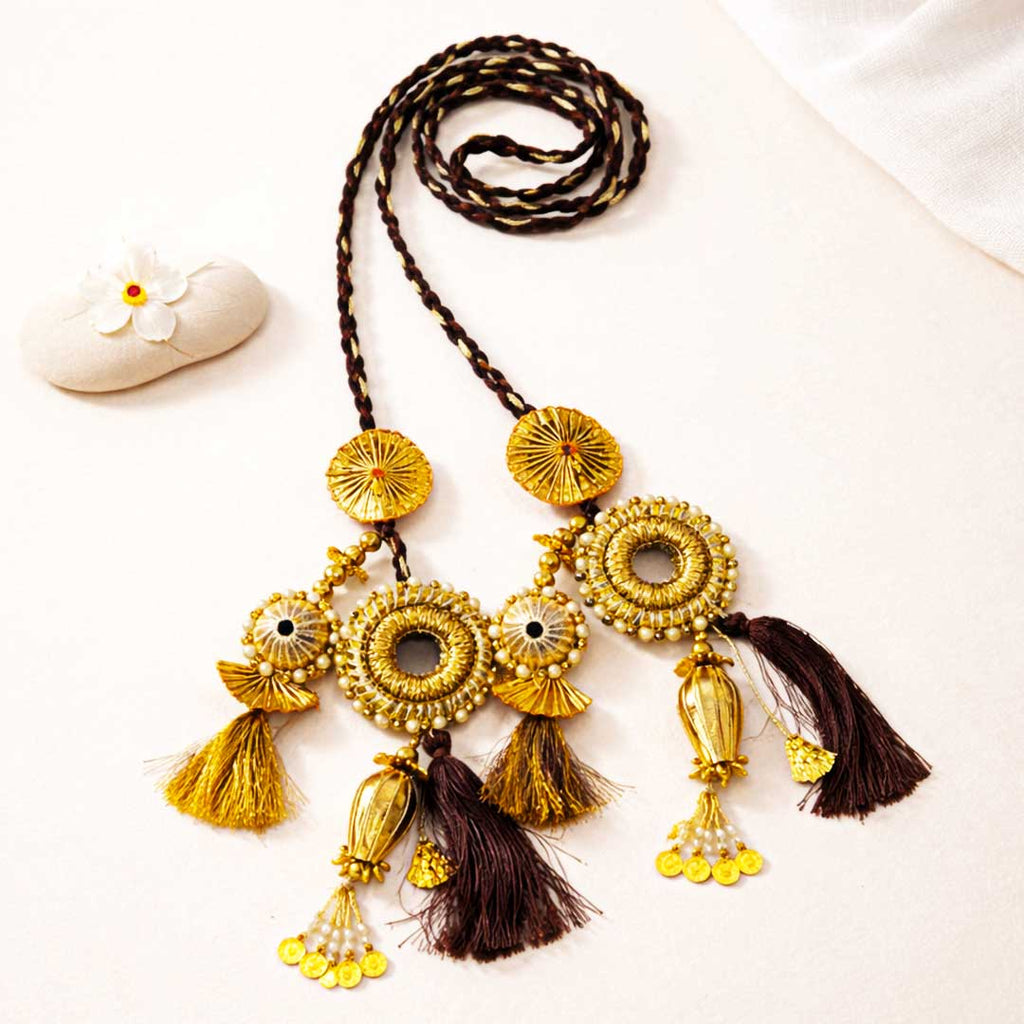 Suwasna Brown & Gold Tassel Parandi for Women | Ethnic & Traditional Hair Accessory C