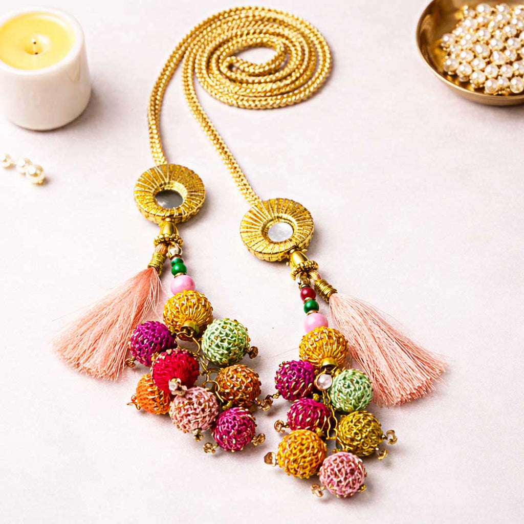 Suwasna Peach Parandi with Multicolor Tassels for Women | Ethnic & Traditional Hair Accessory B