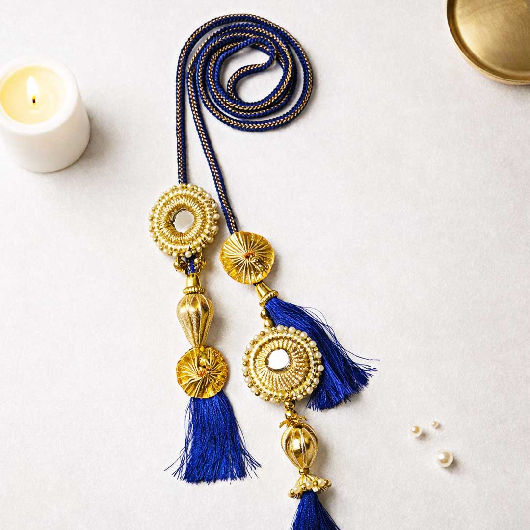 Suwasna Blue & Gold Tassel Parandi for Women | Ethnic & Traditional Hair Accessory