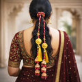 Suwasna Rani Pink 3-Cone Parandi with Gold Tassels for Women | Ethnic & Traditional Hair Accessory