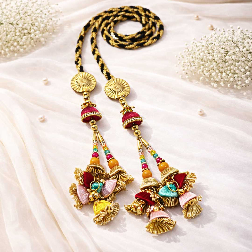 Suwasna Black & Gold Multicolor Tassel Parandi | Traditional Ethnic Hair Accessory B