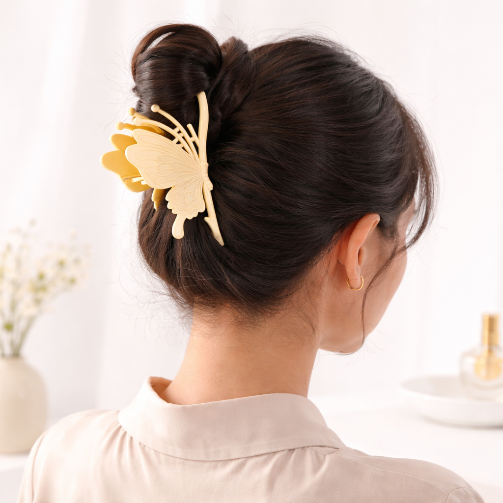 Suwasna Ivory Butterfly Hair Claw Clip for Women | Elegant Minimalist Hair Accessory
