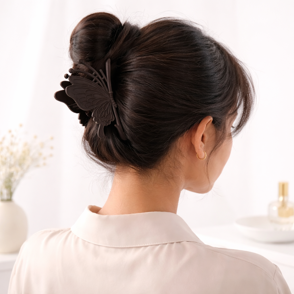 Suwasna Black Butterfly Hair Claw Clip for Women | Elegant Minimalist Hair Accessory