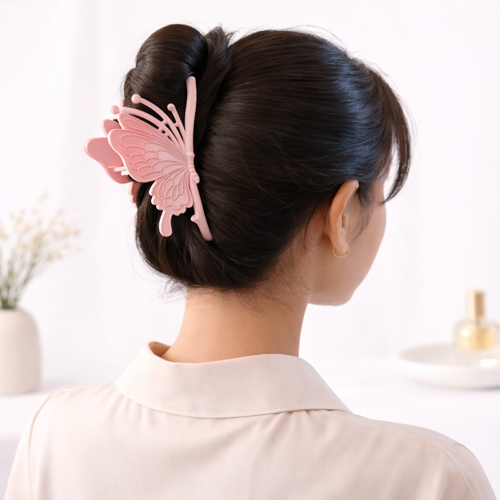 Suwasna Baby Pink Butterfly Hair Claw Clip for Women | Elegant Minimalist Hair Accessory