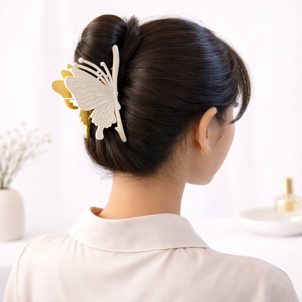 Suwasna Ivory White Butterfly Hair Claw Clip for Women | Elegant Minimalist Hair Accessory