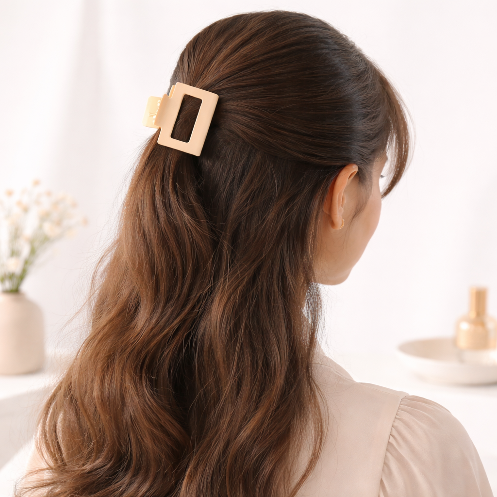 Suwasna Ivory Rectangular Hair Claw Clip for Women | Elegant Minimalist Hair Accessory