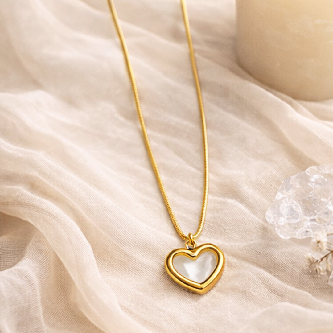 Suwasna Cream Enamel Minimal Heart Shape Pendant with Chain | Timeless Anti-Tarnish Jewellery