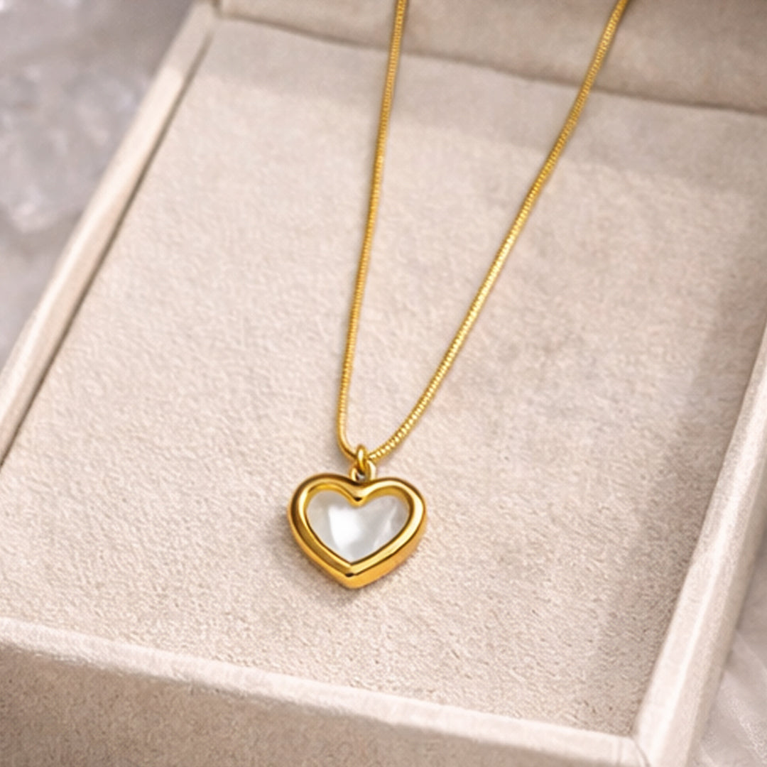 Suwasna Cream Enamel Minimal Heart Shape Pendant with Chain | Timeless Anti-Tarnish Jewellery