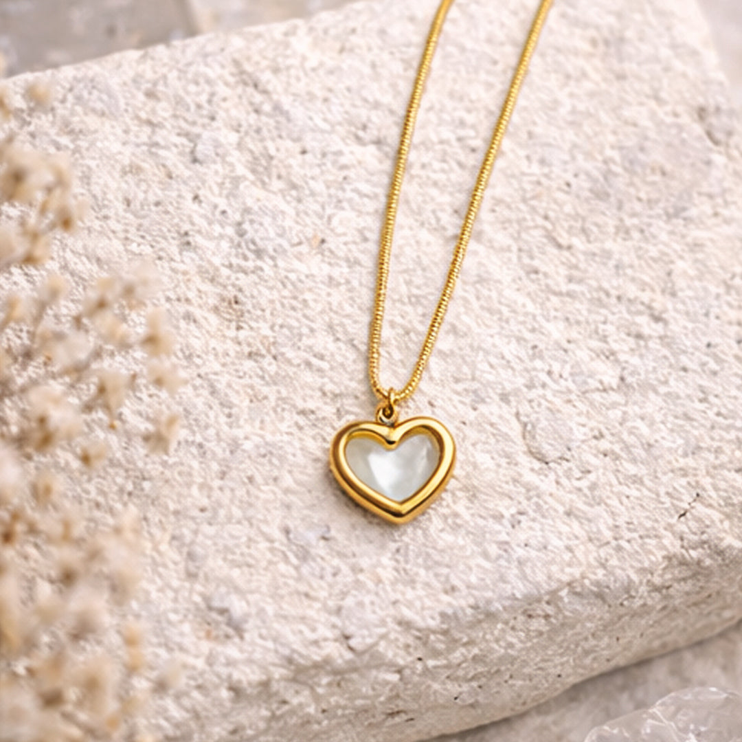 Suwasna Cream Enamel Minimal Heart Shape Pendant with Chain | Timeless Anti-Tarnish Jewellery