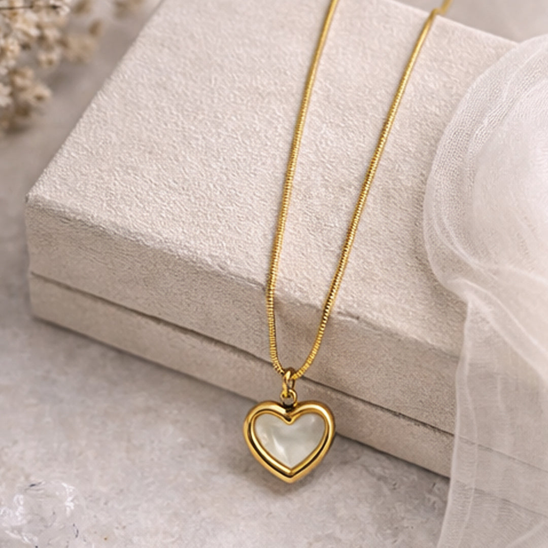 Suwasna Cream Enamel Minimal Heart Shape Pendant with Chain | Timeless Anti-Tarnish Jewellery