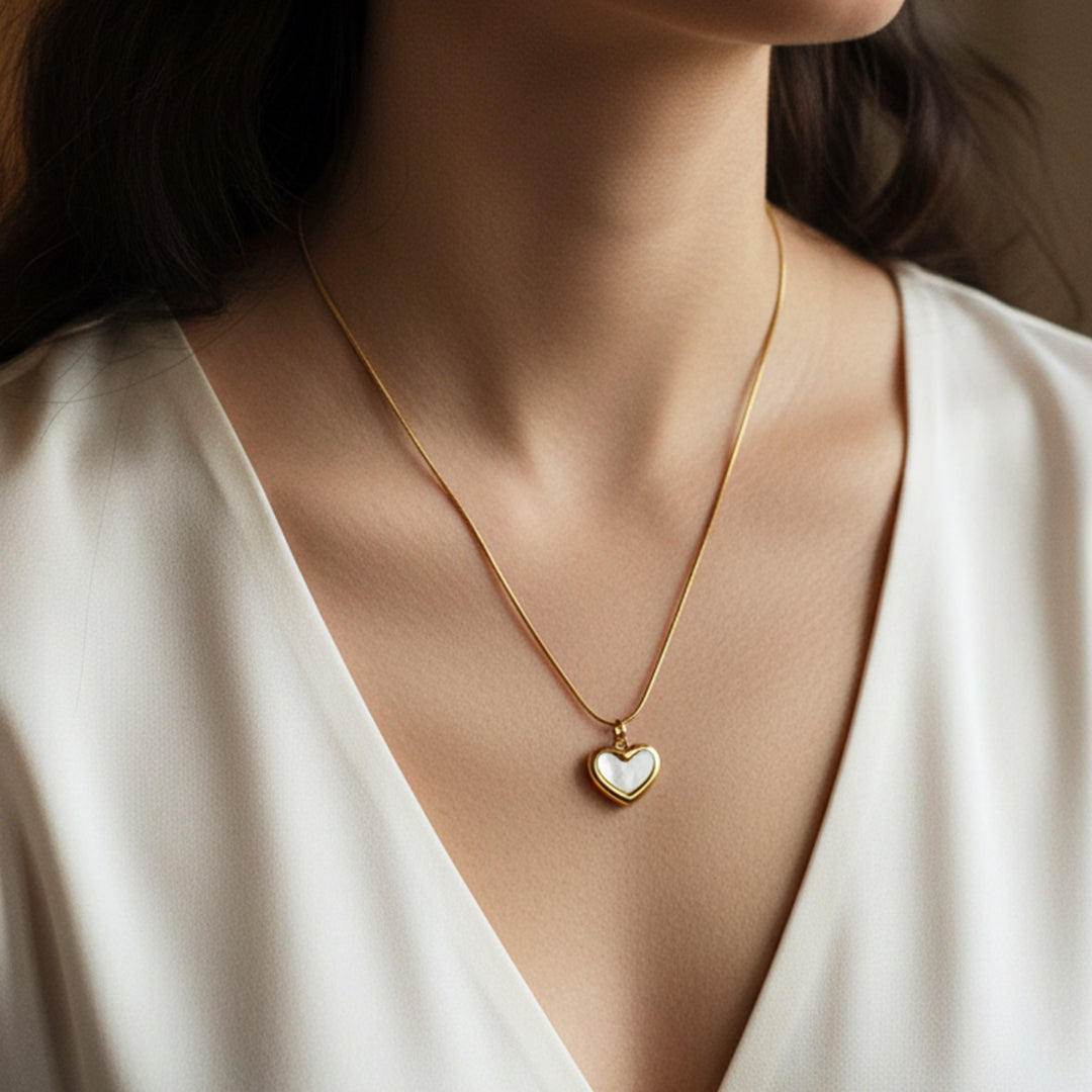 Suwasna Cream Enamel Minimal Heart Shape Pendant with Chain | Timeless Anti-Tarnish Jewellery