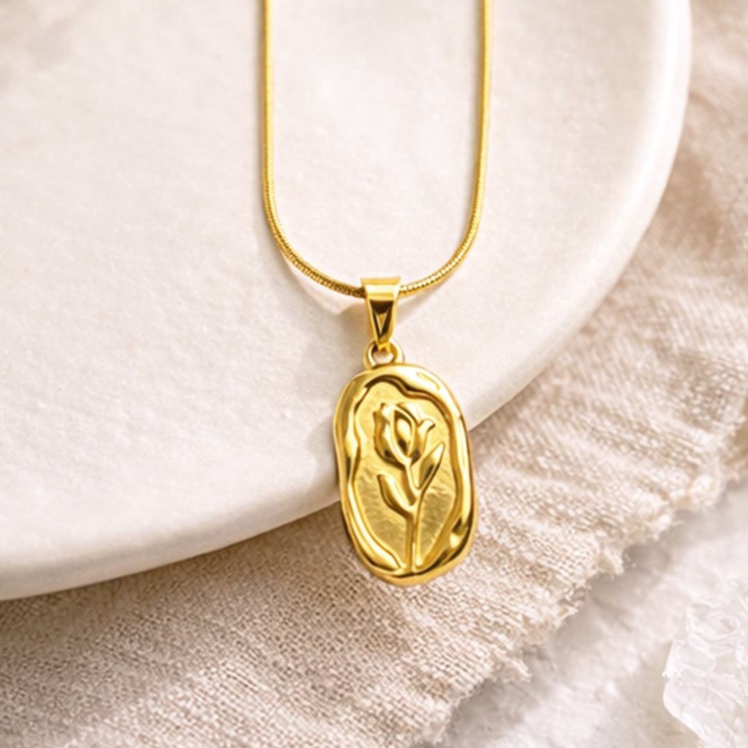 Suwasna Embossed Rose Flower Pendant Necklace | Premium Anti-Tarnish Jewellery