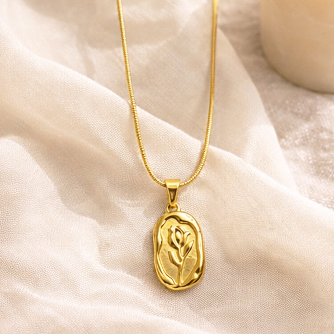 Suwasna Embossed Rose Flower Pendant Necklace | Premium Anti-Tarnish Jewellery