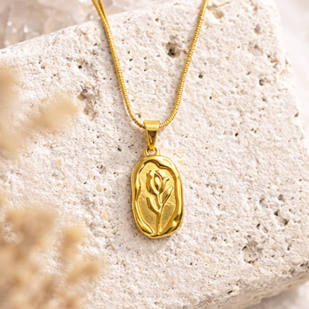 Suwasna Embossed Rose Flower Pendant Necklace | Premium Anti-Tarnish Jewellery