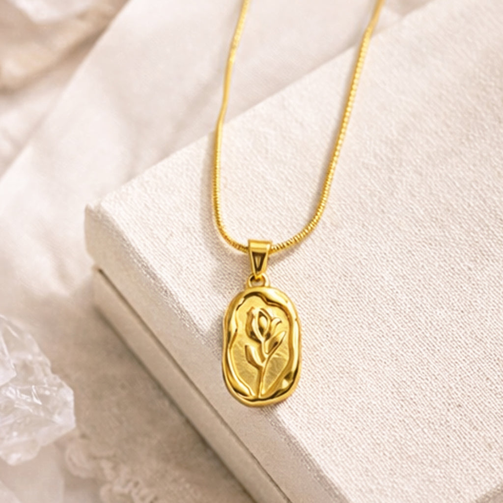 Suwasna Embossed Rose Flower Pendant Necklace | Premium Anti-Tarnish Jewellery