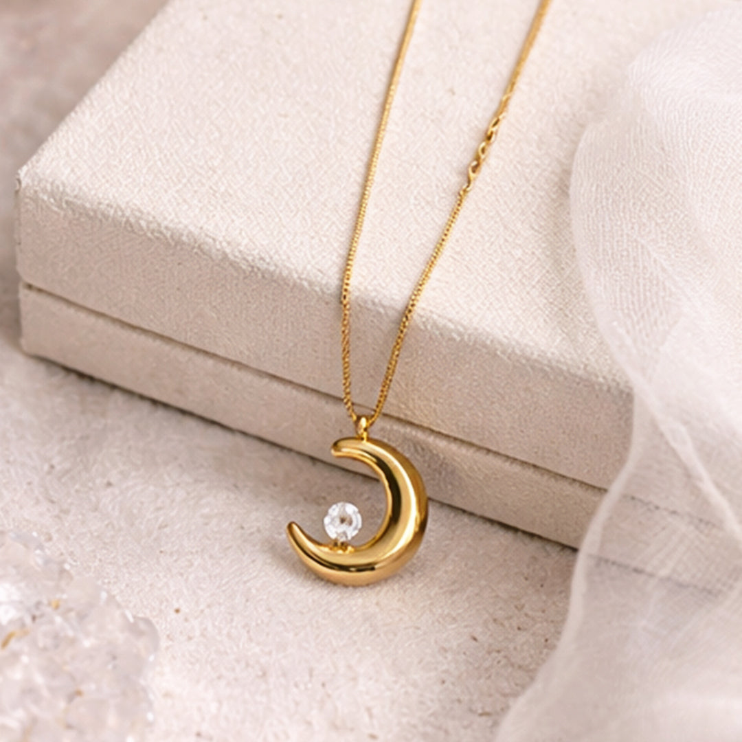 Suwasna Half Moon & Stone Pendant Necklace | Premium Anti-Tarnish Jewellery