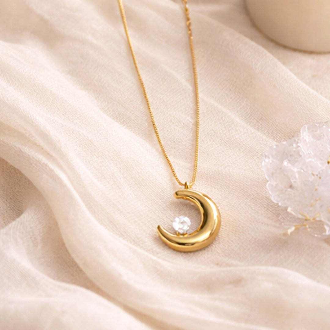 Suwasna Half Moon & Stone Pendant Necklace | Premium Anti-Tarnish Jewellery