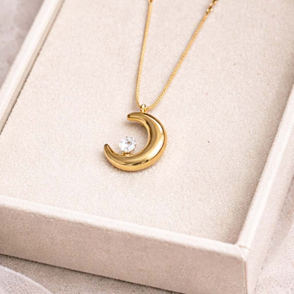 Suwasna Half Moon & Stone Pendant Necklace | Premium Anti-Tarnish Jewellery