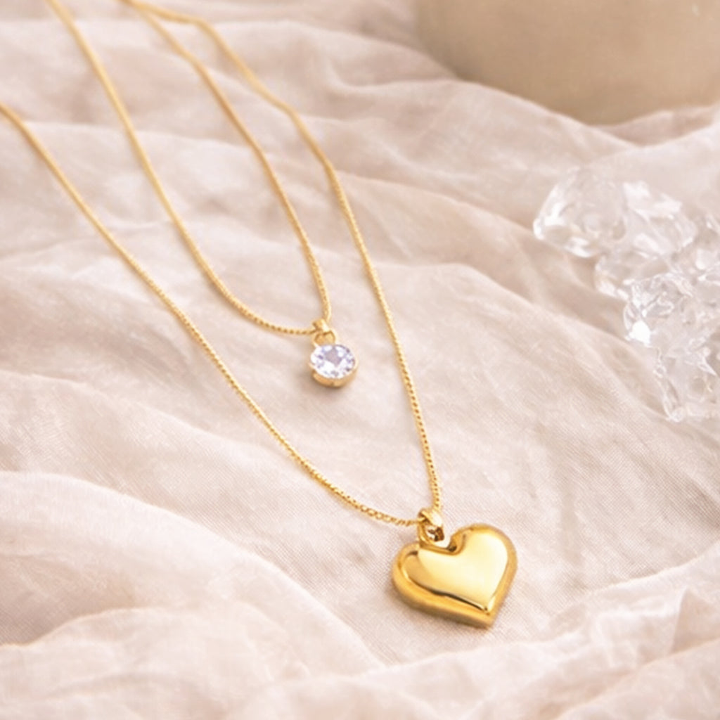 Suwasna Dual Layer Chain with White Jarkan & Heart-Shape Pendant | Timeless Anti-Tarnish Jewellery