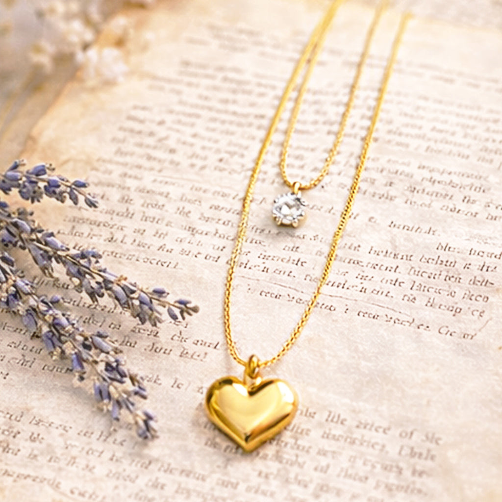 Suwasna Dual Layer Chain with White Jarkan & Heart-Shape Pendant | Timeless Anti-Tarnish Jewellery