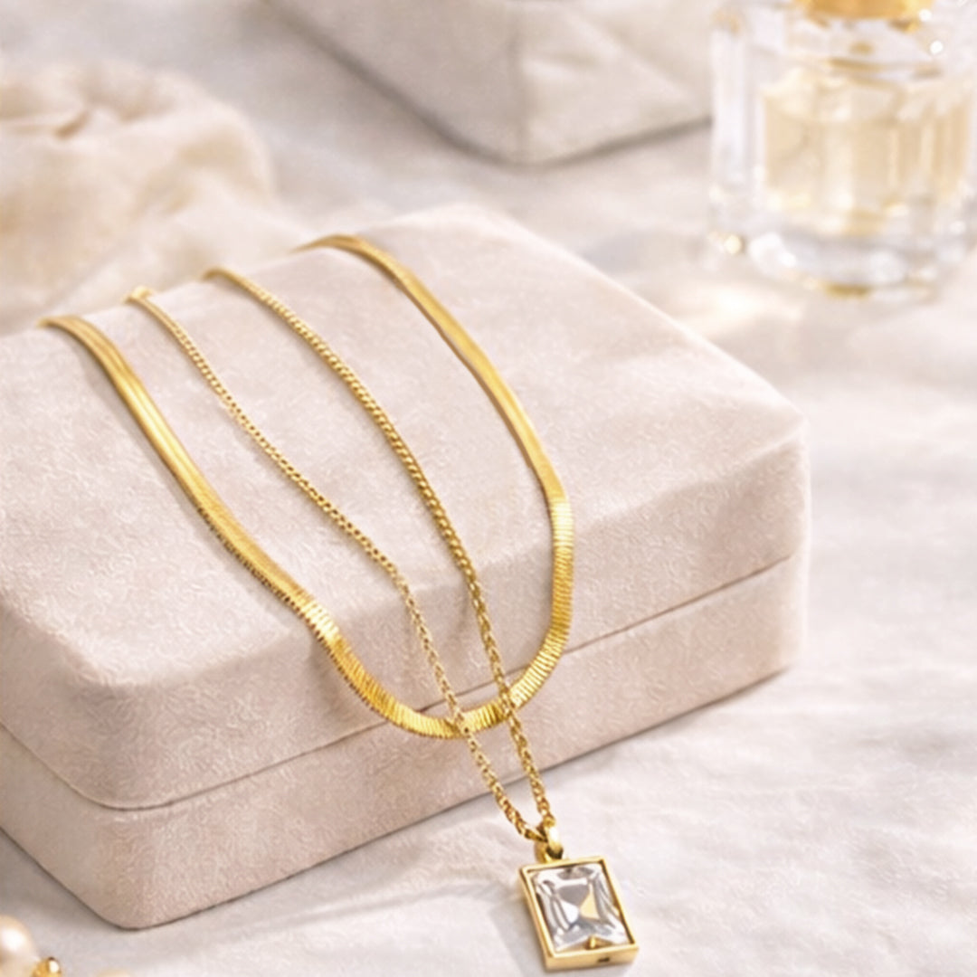 Suwasna Dual Layer Chain with White Pendant | Timeless Anti-Tarnish Jewellery