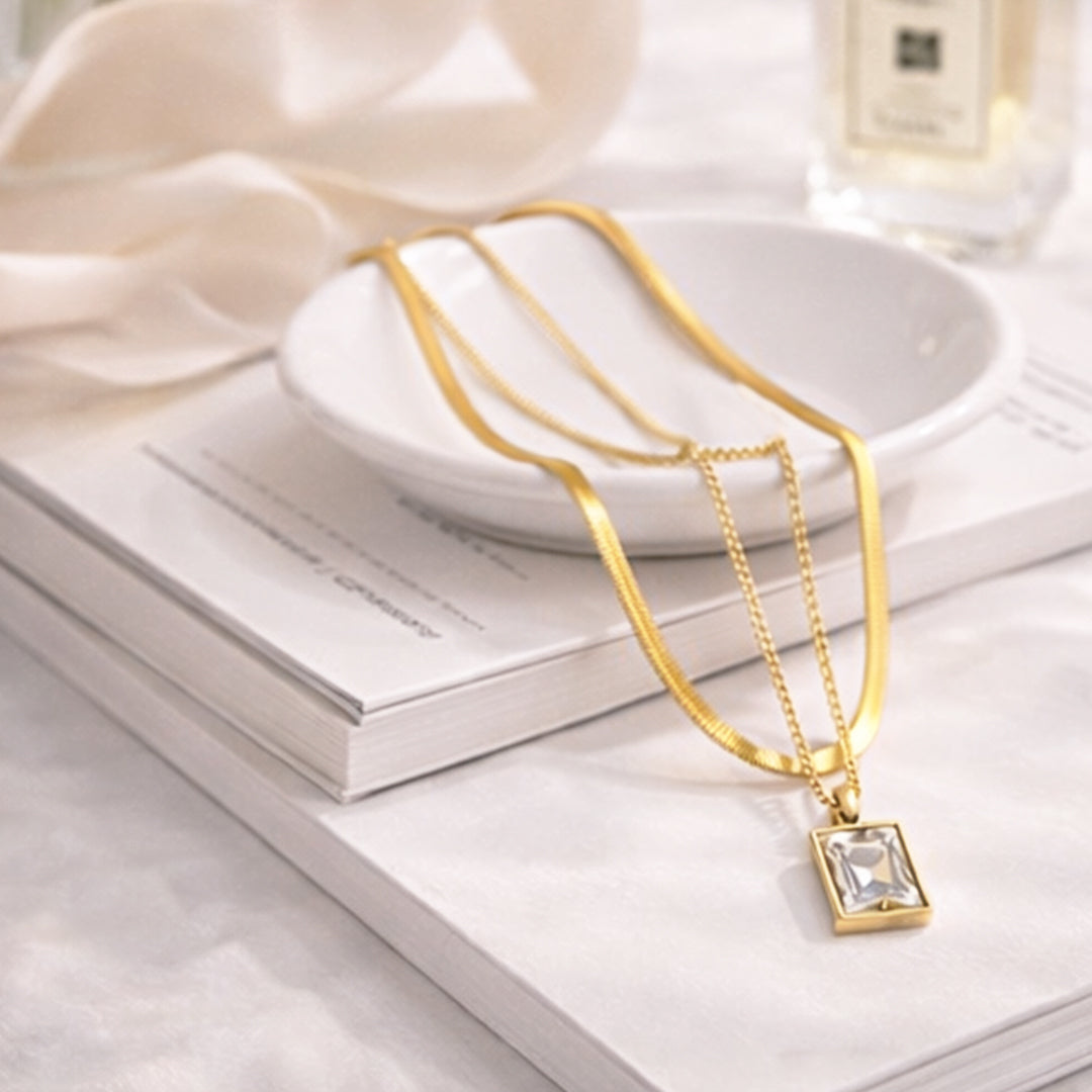 Suwasna Dual Layer Chain with White Pendant | Timeless Anti-Tarnish Jewellery