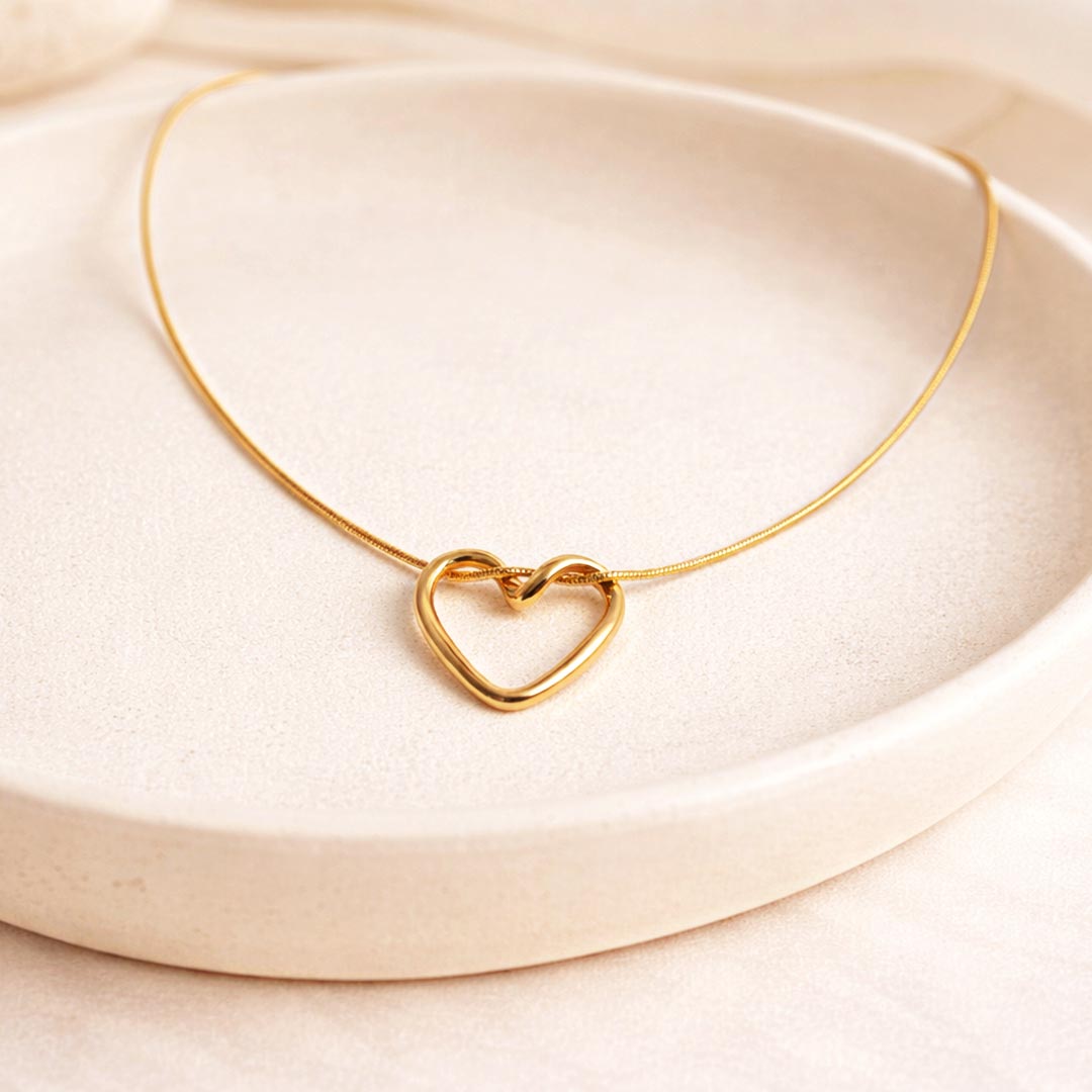 Suwasna Heart Shape Hollow Pendant with Chain | Stainless Steel Anti-Tarnish & Anti-Allergic Necklace