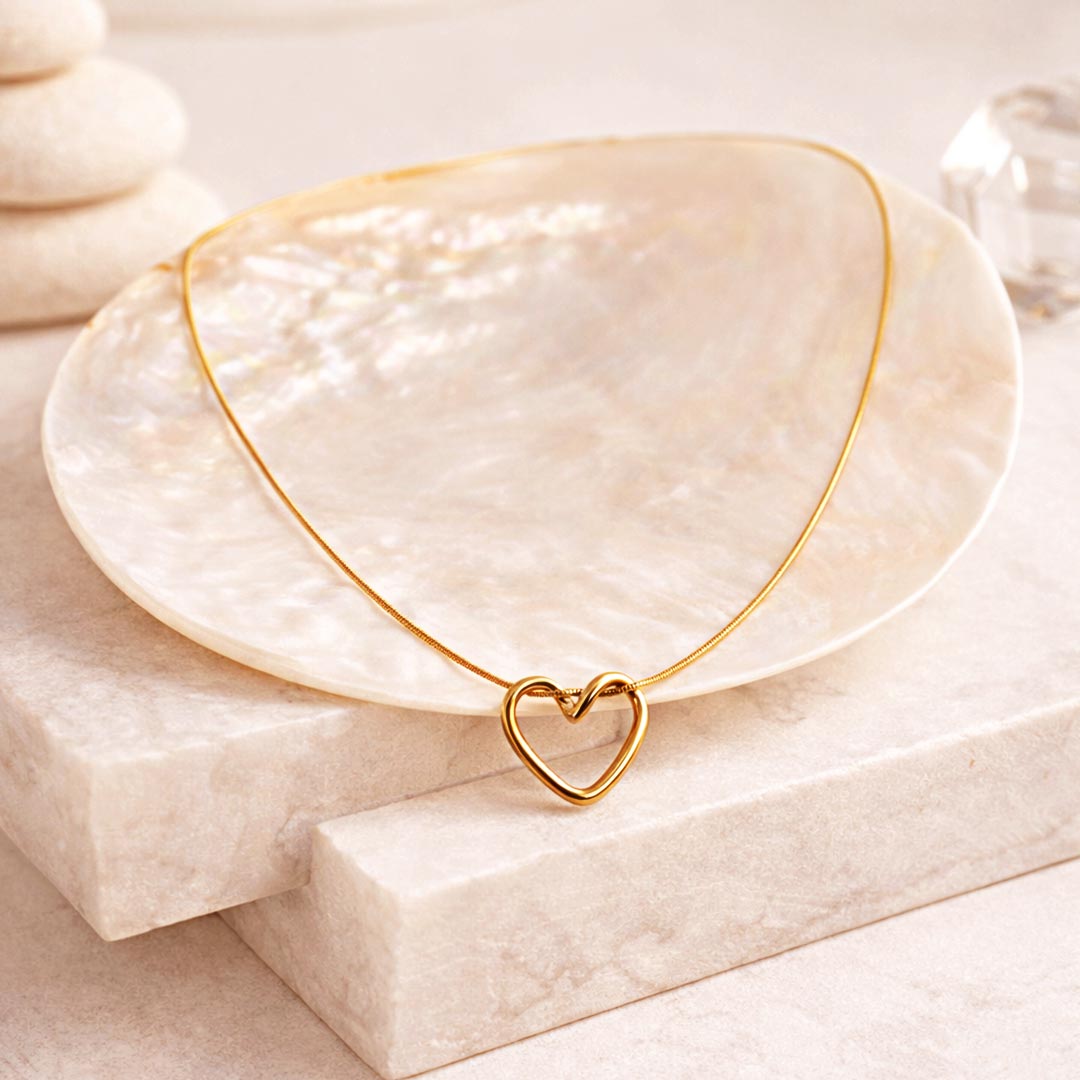 Suwasna Heart Shape Hollow Pendant with Chain | Stainless Steel Anti-Tarnish & Anti-Allergic Necklace