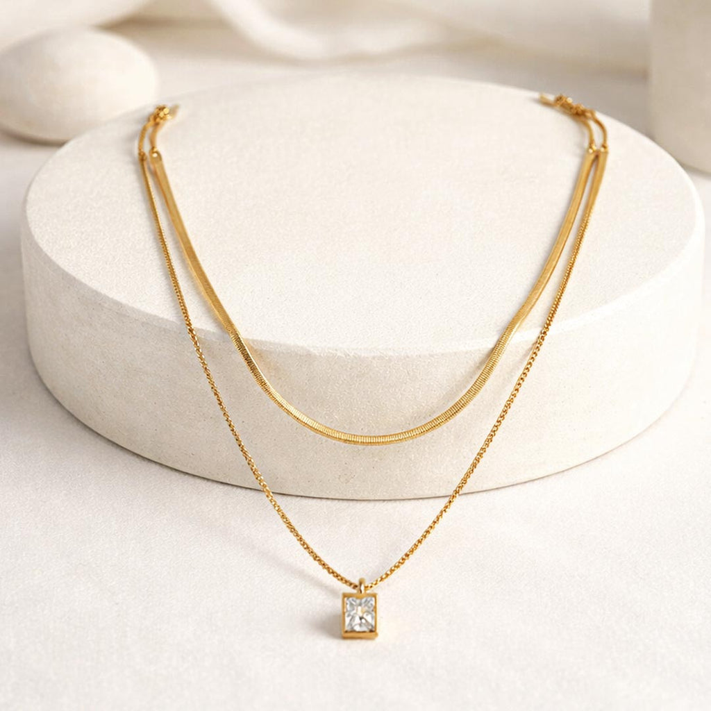 Suwasna Dual Layer Chain with White Pendant | Timeless Anti-Tarnish Jewellery