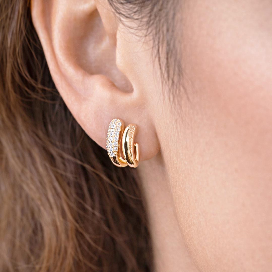 Suwasna Dual Layer AD Stone Huggie Earrings | Elegant Modern Designer Jewellery
