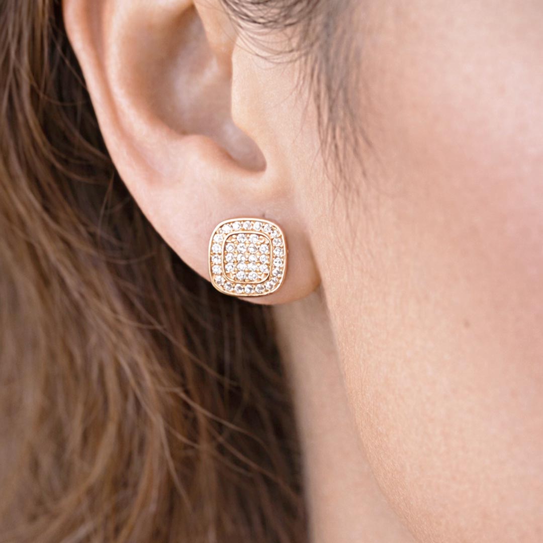 Suwasna Square Rounded Corner AD Stone Stud Earrings | Elegant Modern Jewellery