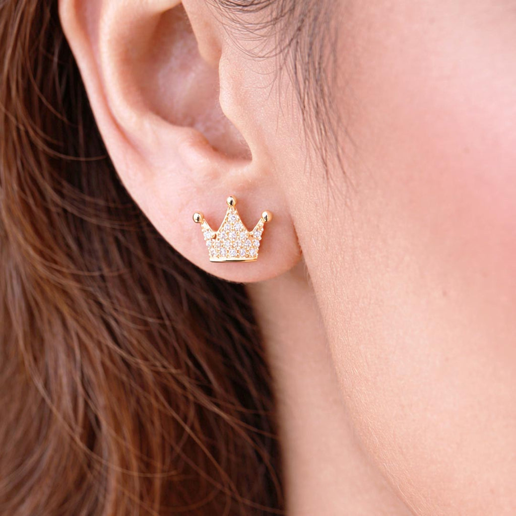 Suwasna Elegant AD Stone Crown Earrings for Women | Modern Sparkle Design