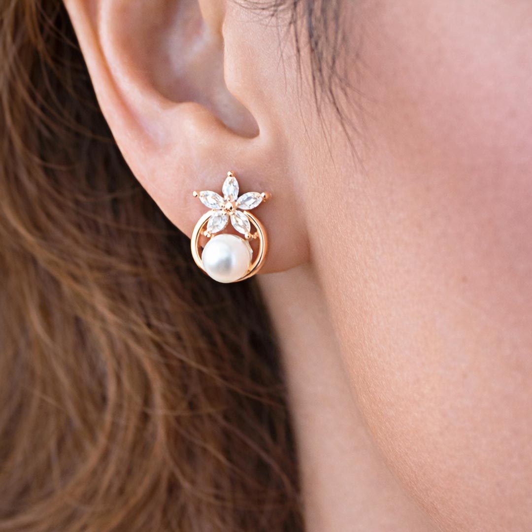 Suwasna AD Stone Star Flower Earrings with Pearl | Elegant Designer Jewellery