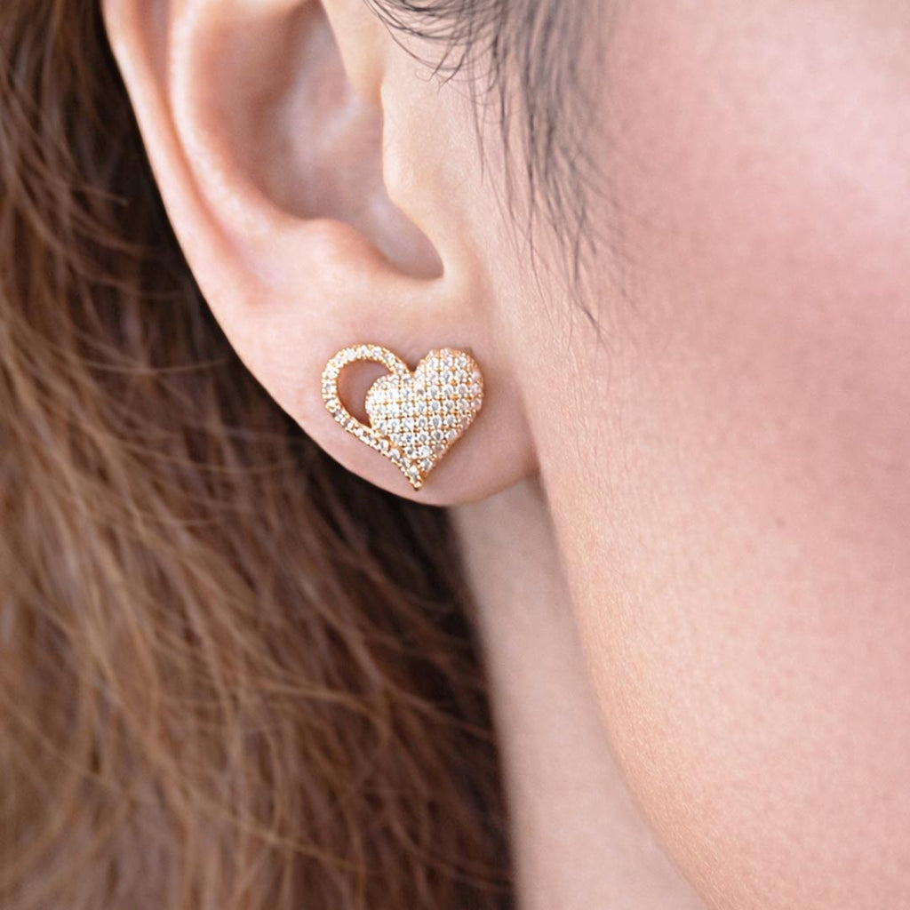 Suwasna Heart Shape AD Stone Stud Earrings | Elegant Sparkle Jewelry