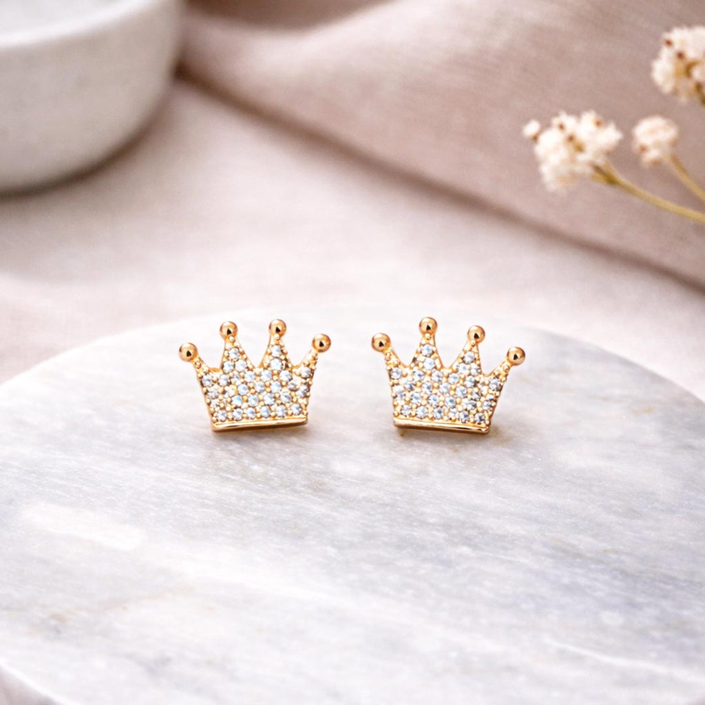 Suwasna Elegant AD Stone Crown Earrings for Women | Modern Sparkle Design