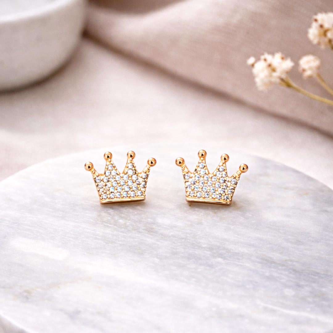 Suwasna Elegant AD Stone Crown Earrings for Women | Modern Sparkle Design