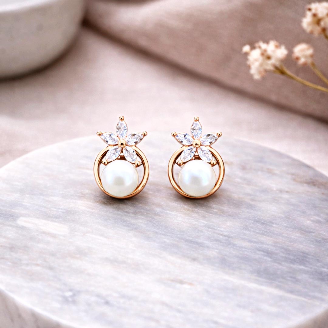 Suwasna AD Stone Star Flower Earrings with Pearl | Elegant Designer Jewellery