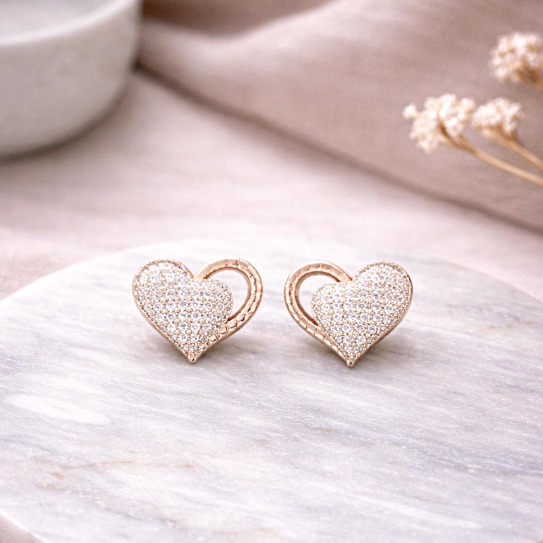 Suwasna Heart Shape AD Stone Stud Earrings | Elegant Sparkle Jewelry