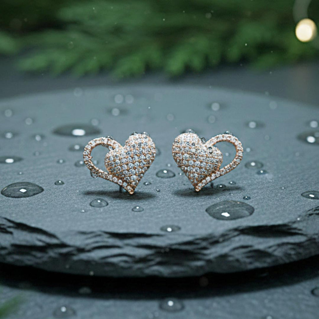 Suwasna Heart Shape AD Stone Stud Earrings | Elegant Sparkle Jewelry