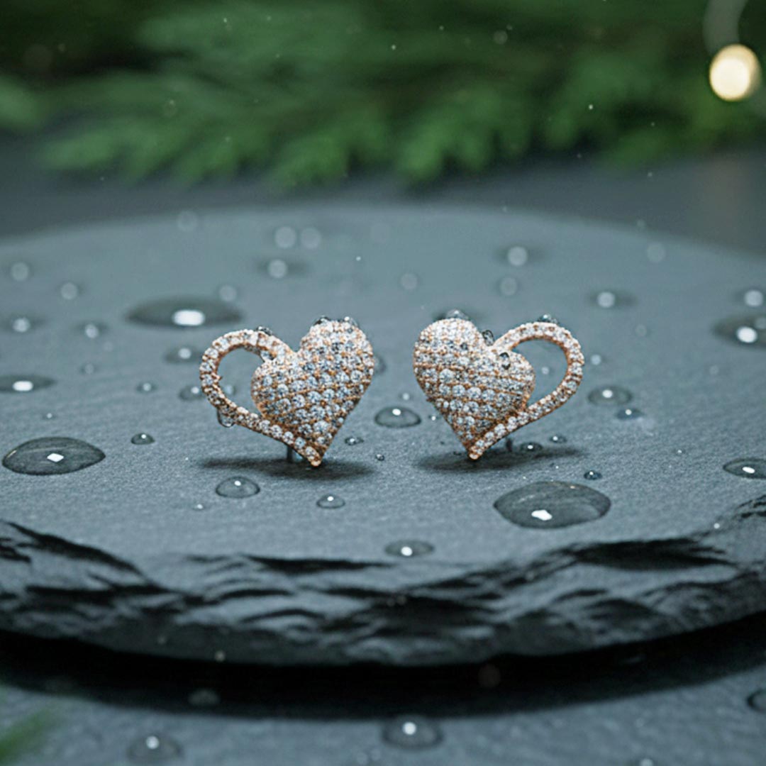 Suwasna Heart Shape AD Stone Stud Earrings | Elegant Sparkle Jewelry